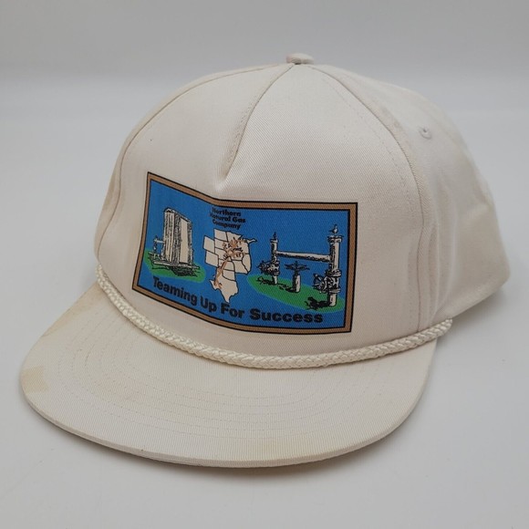 Vintage Teaming Up For Success White Rope Snapback Trucker Hat Cap Distressed - Picture 1 of 13